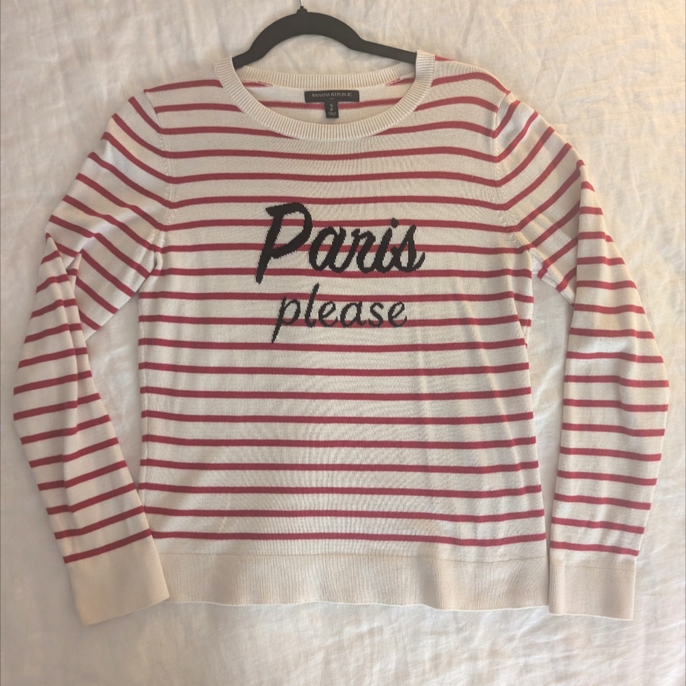 Banana Republic Red And White Striped Cotton Knit Sweater
